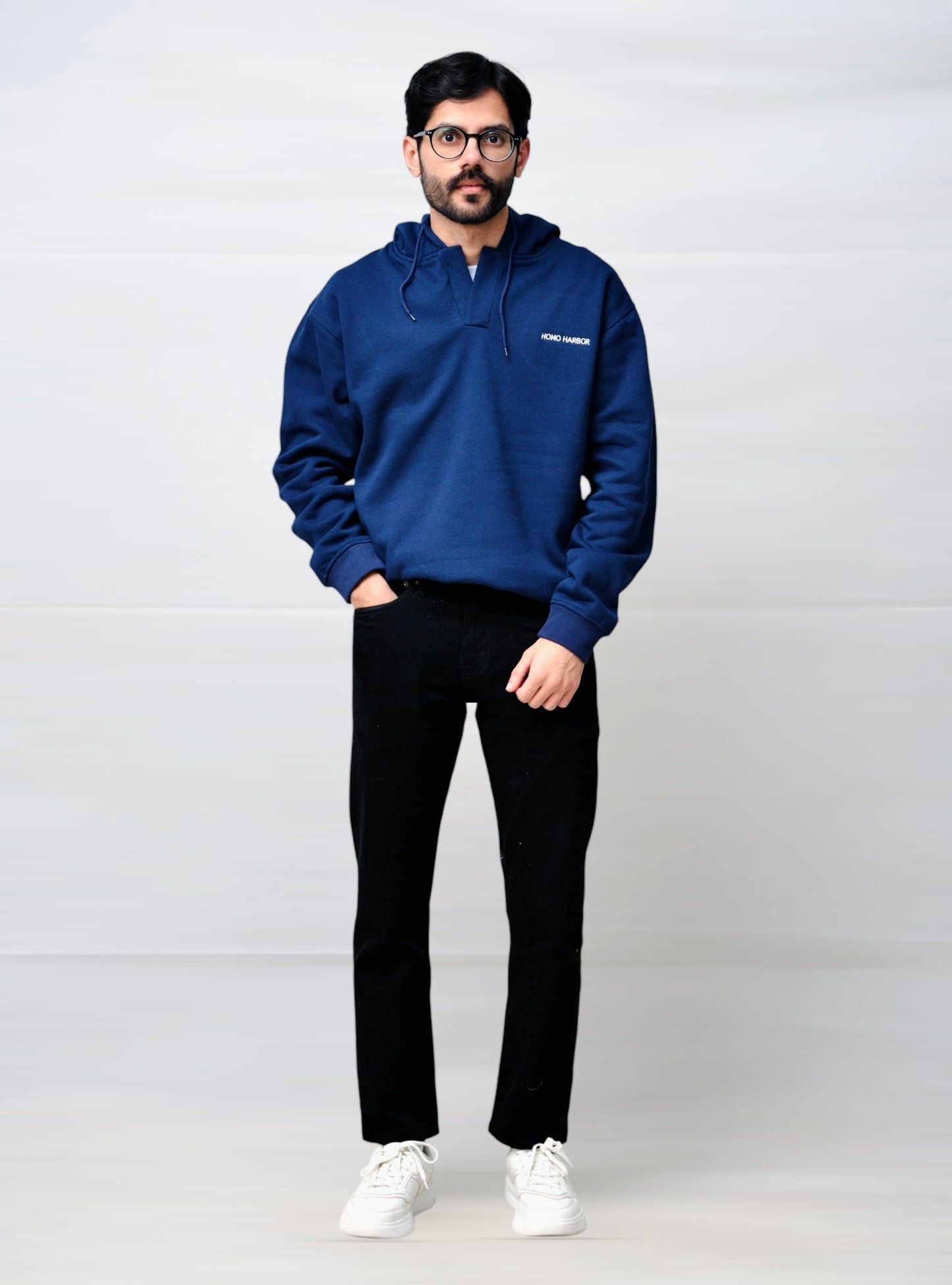 V Neck Hoodie (Navy)