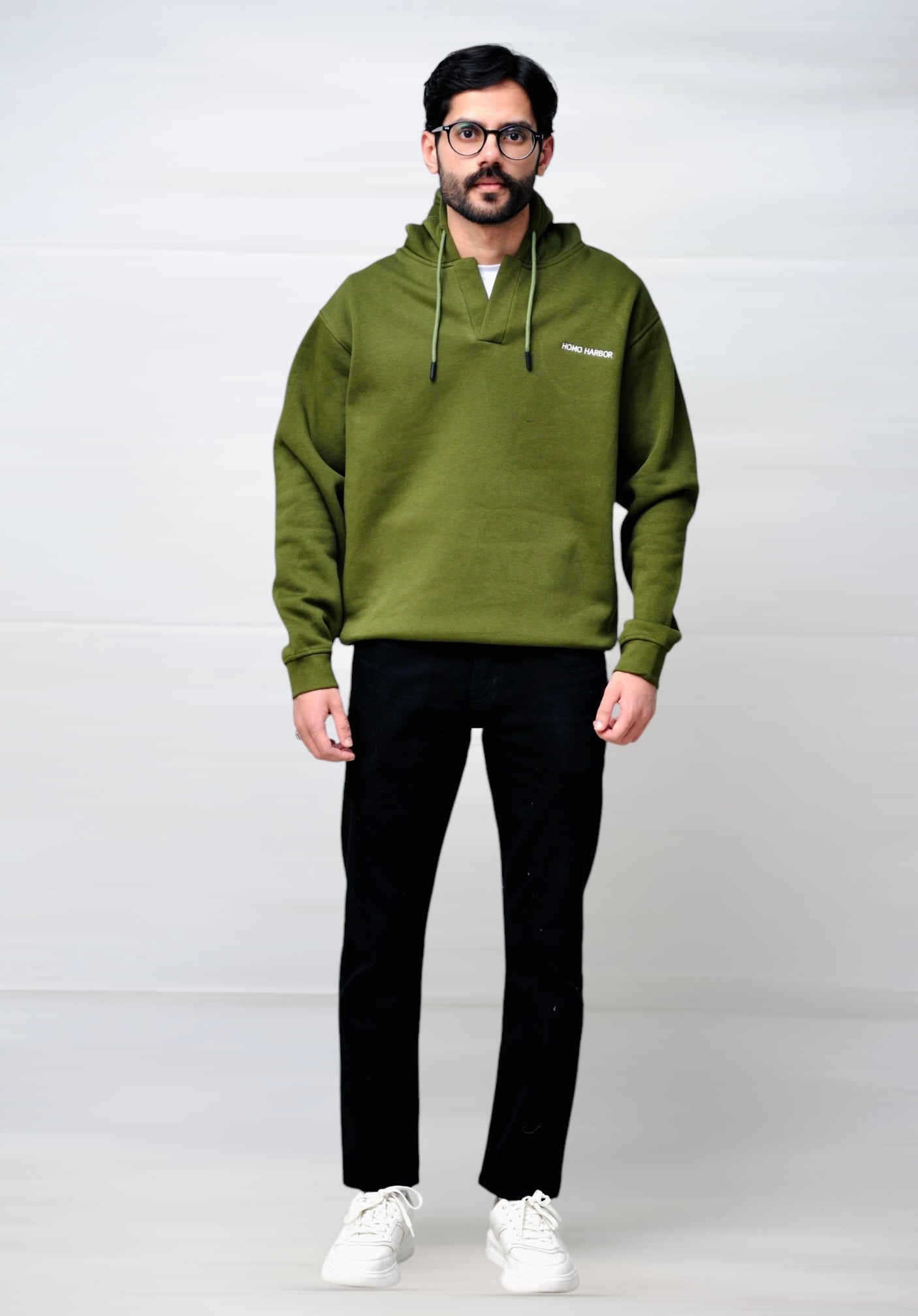 V Neck Hoodie (Olive)